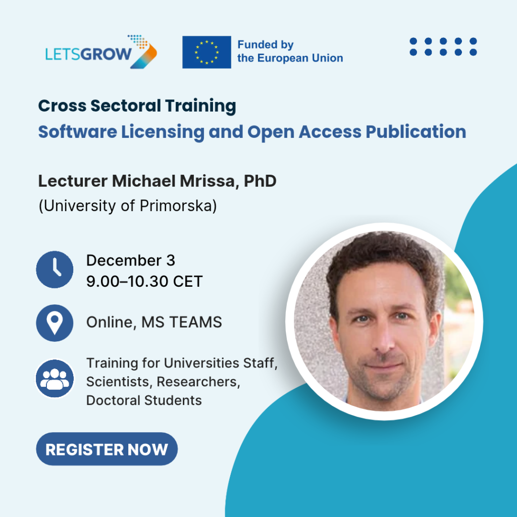 Graphic for LETSGROW training Software Licensing and Open Access Publication